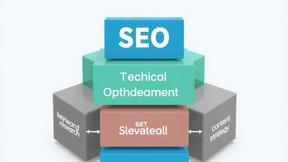 Interconnected building blocks representing SEO fundamentals
