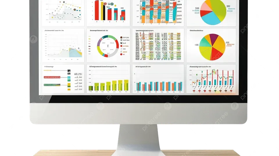 Computer monitor displaying analytics dashboard and data