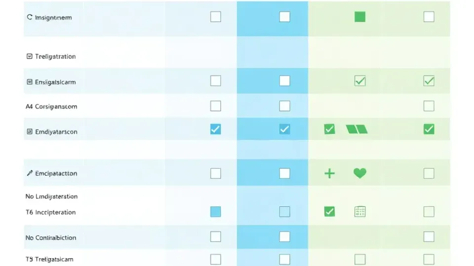 Comparison matrix illustration showing evaluation criteria and features