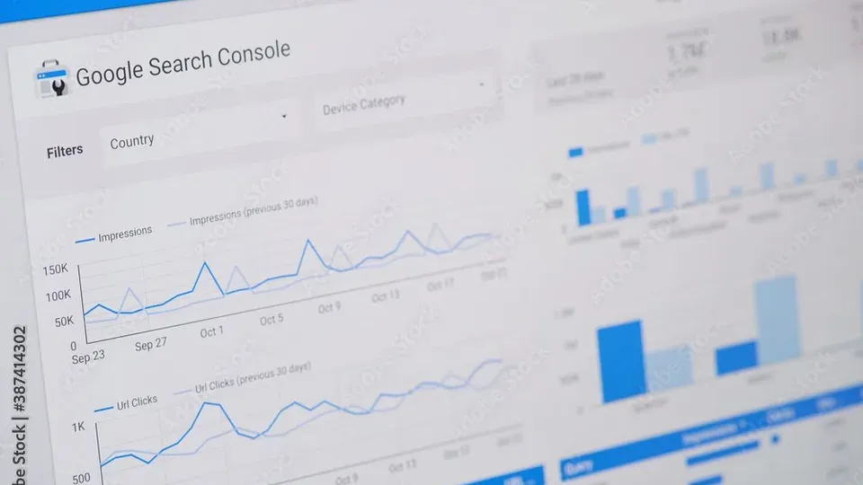 Analytics dashboard displaying SEO metrics and performance data