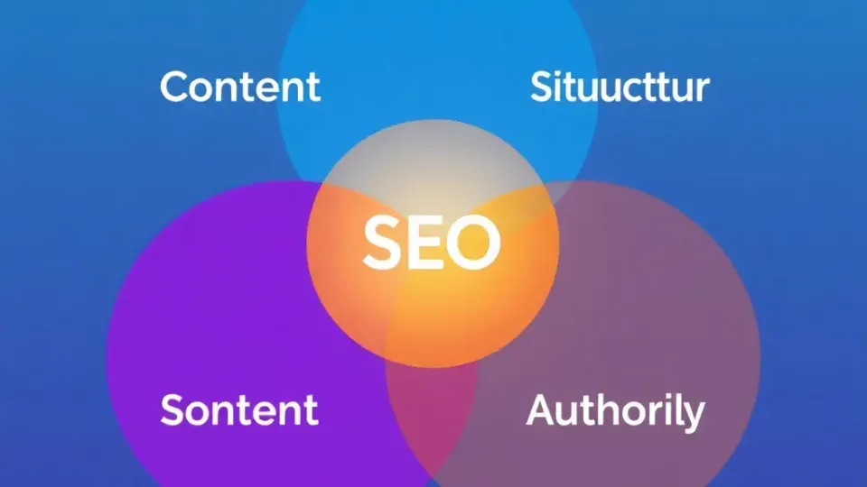 Venn diagram showing three overlapping circles representing content, structure, and authority in SEO