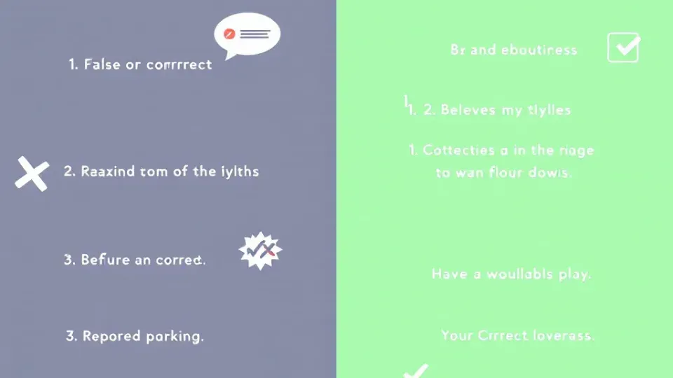 Split-screen illustration contrasting SEO myths with correct practices