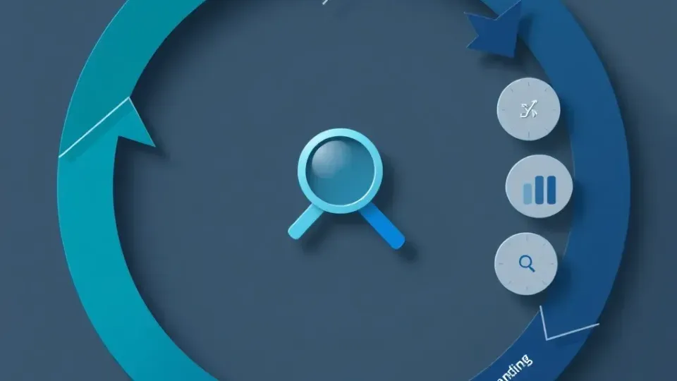 Circular diagram showing SEO workflow: crawling, indexing, ranking, and visibility stages
