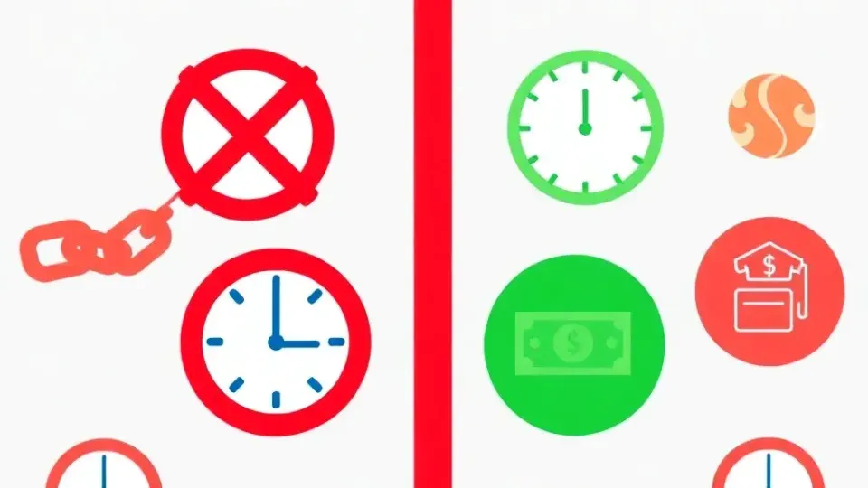 Split-screen comparison showing SEO myths versus truths with contrasting visual symbols