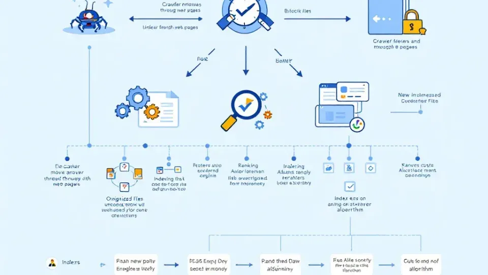 Flowchart showing how search engines crawl, index, and rank web pages