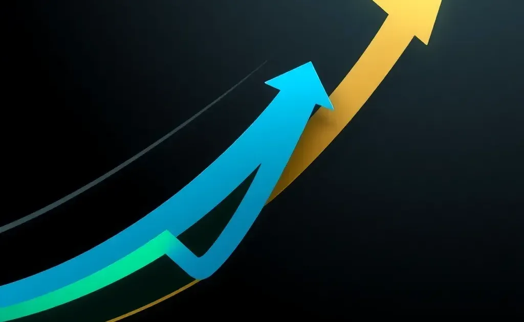 Abstract upward-trending arrows and motion lines representing fast SEO growth