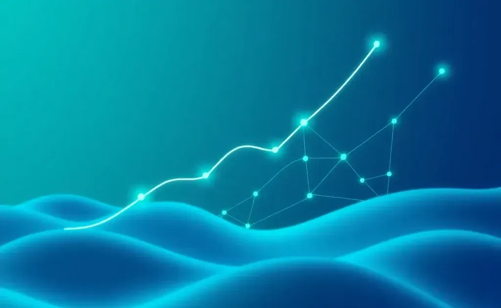 Abstract upward trending graph with interconnected nodes representing SEO growth