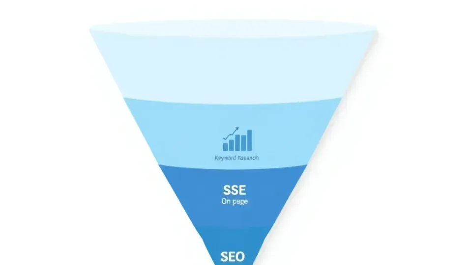 Funnel diagram showing three stages of SEO optimization from top to bottom