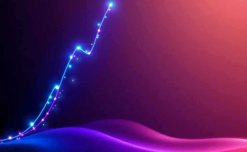 Abstract upward trending graph with glowing nodes representing SEO growth and ranking improvement