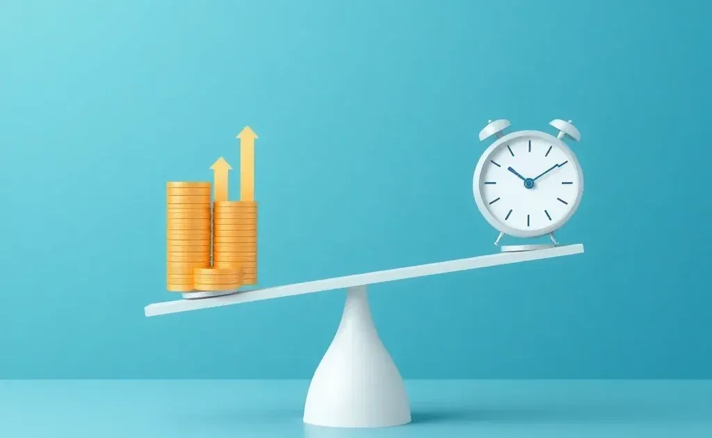 Abstract scale balancing investment and returns with growth arrows