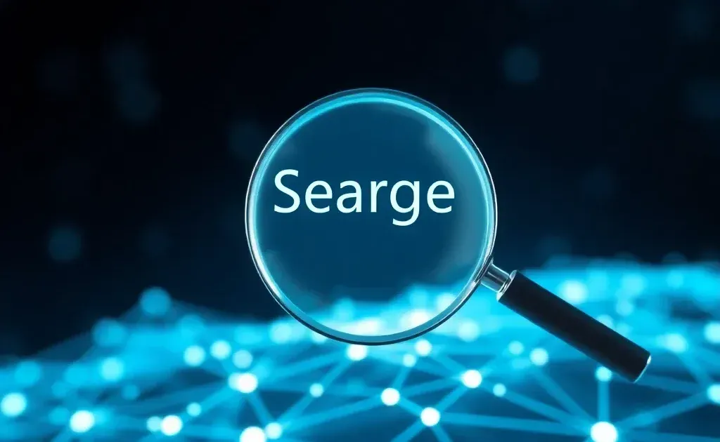 Abstract visualization of search engine networks with interconnected nodes and glowing pathways