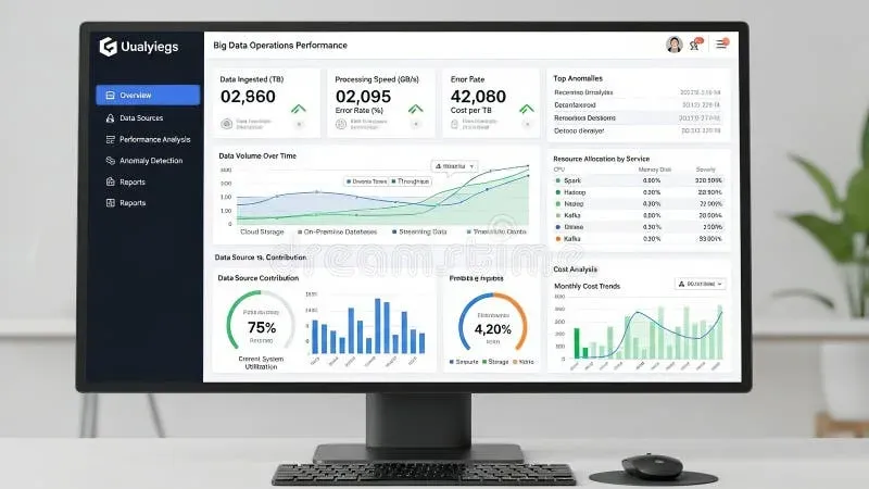 Computer screen showing analytics dashboard with charts and performance data