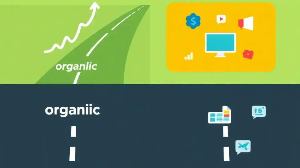 Visual comparison diagram of organic search versus paid search channels