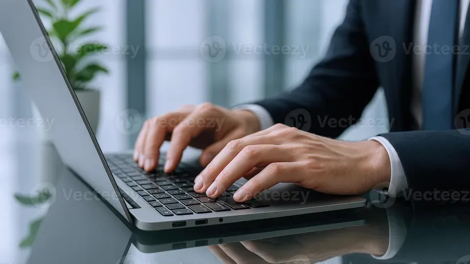 Person working focused at computer keyboard