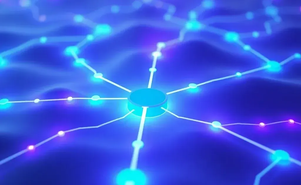 Abstract digital pathways branching from central hub representing multiple strategic alternatives