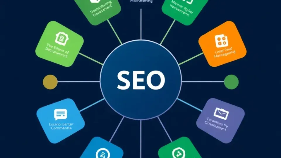 Radial diagram showing SEO connected to multiple digital marketing elements