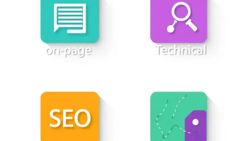 Four-box infographic representing the four types of SEO