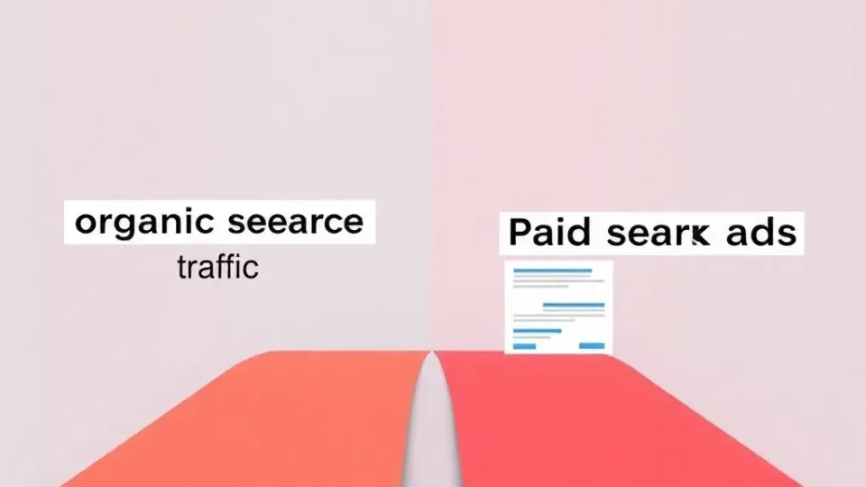 Comparison diagram of organic SEO versus paid search traffic paths