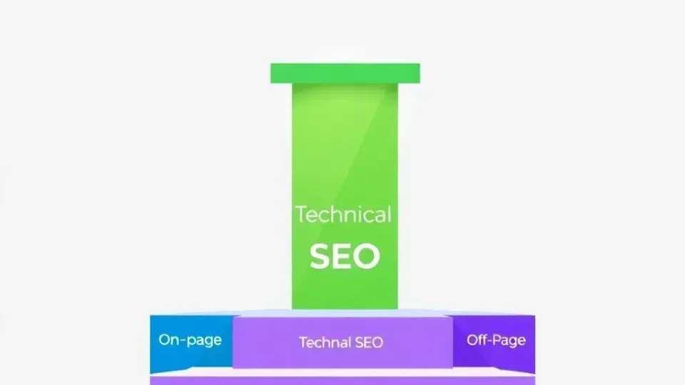 Three-pillar diagram illustrating the foundational structure of SEO optimization