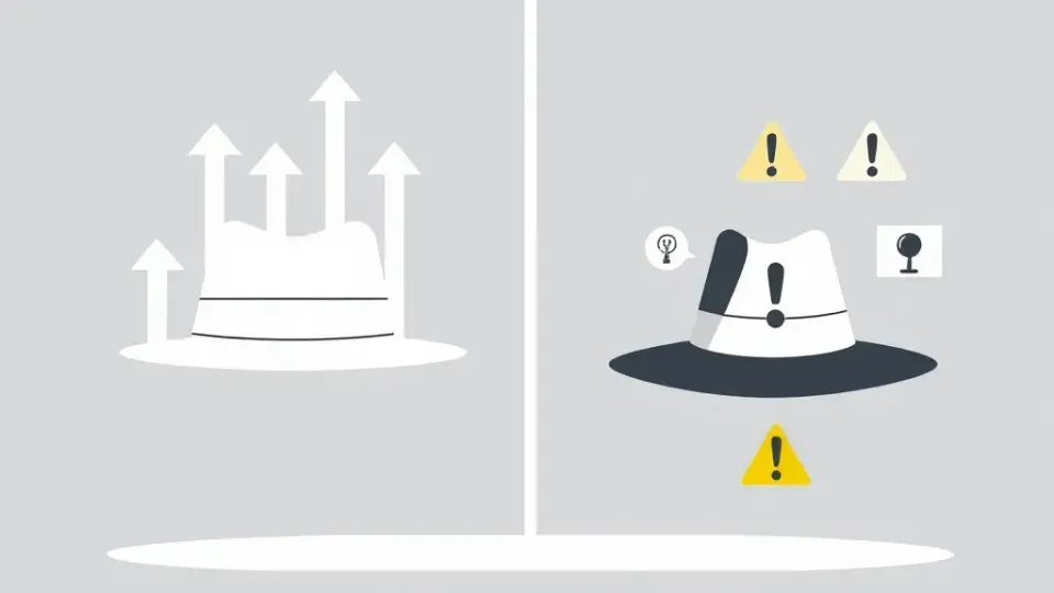 Split-screen comparison diagram contrasting ethical and unethical SEO practices