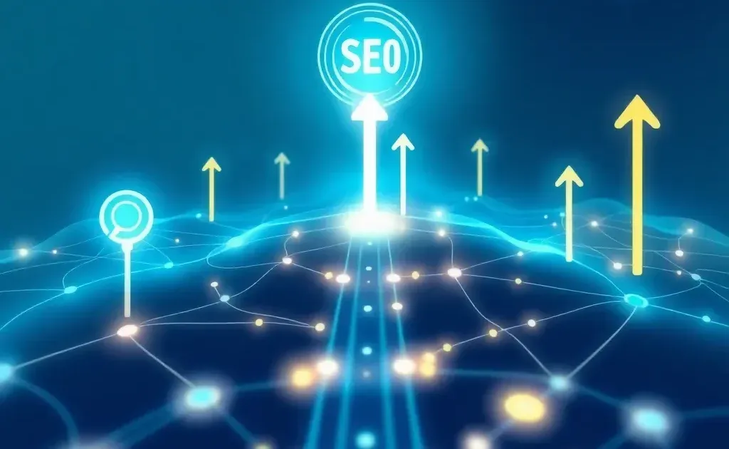 Abstract digital network visualization representing SEO concepts and optimization pathways
