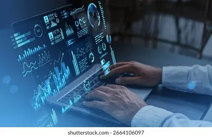 Digital marketer analyzing website analytics on computer screen
