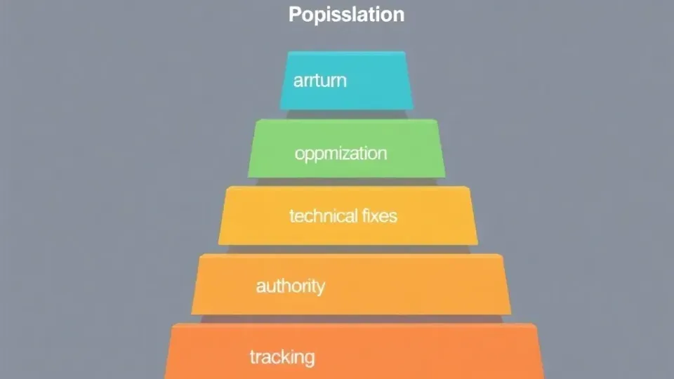Stepped pyramid or staircase visualization representing SEO implementation roadmap phases