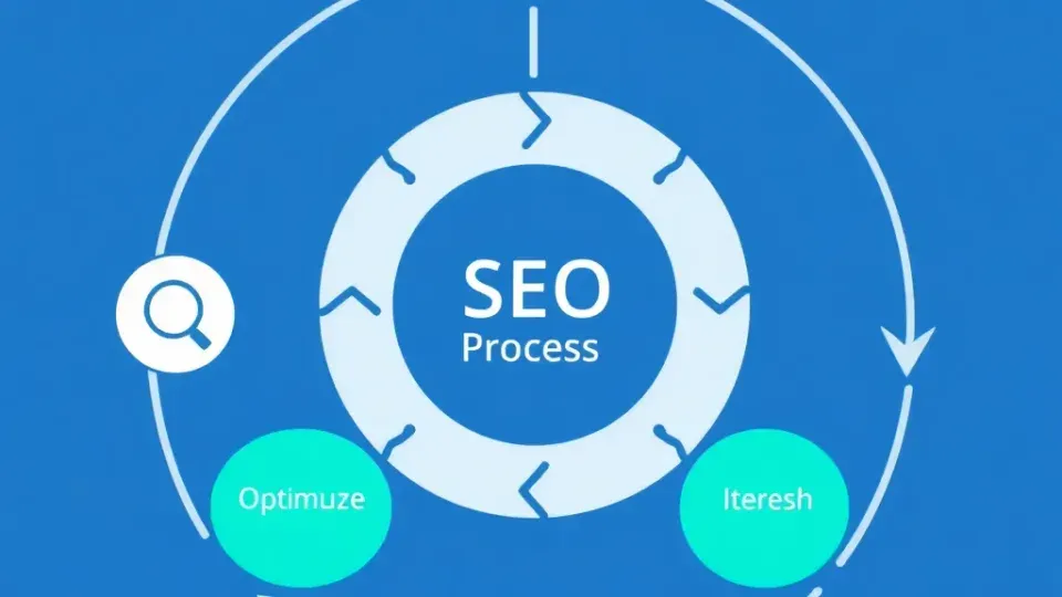 Circular flowchart showing the four stages of the SEO implementation cycle