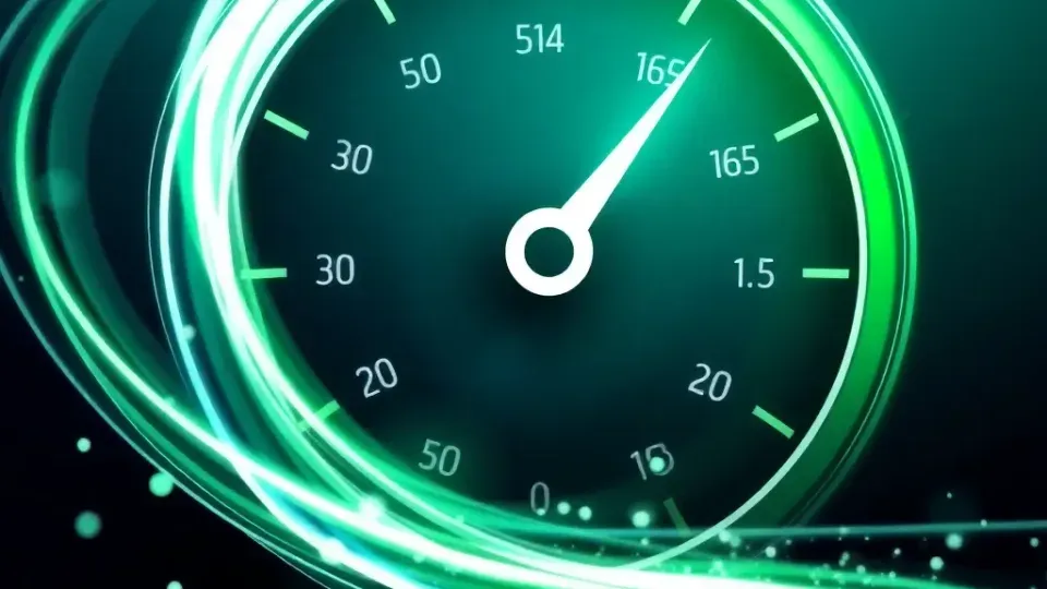Abstract speedometer and performance metrics visualization representing Core Web Vitals optimization