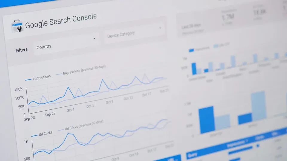 Google Search Console analytics dashboard displaying search impressions and performance metrics