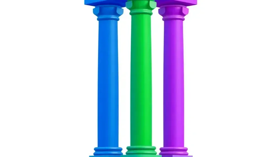 Three abstract pillars representing different types or categories of SEO
