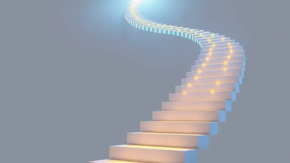 Ascending path with glowing nodes representing growth and ranking progression