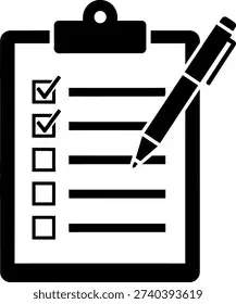 Clipboard with checklist and pen showing completed tasks and checkmarks