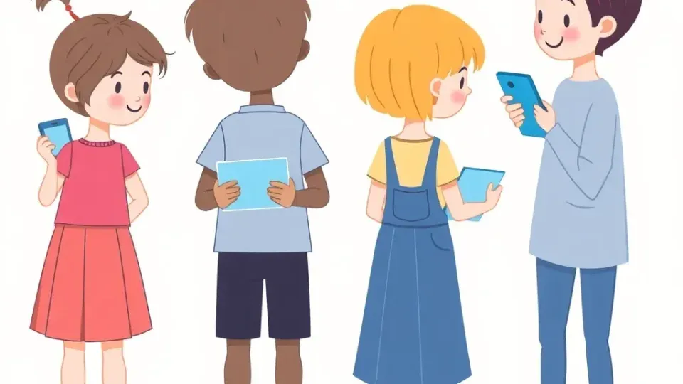 Silhouettes of children at different ages learning with technology