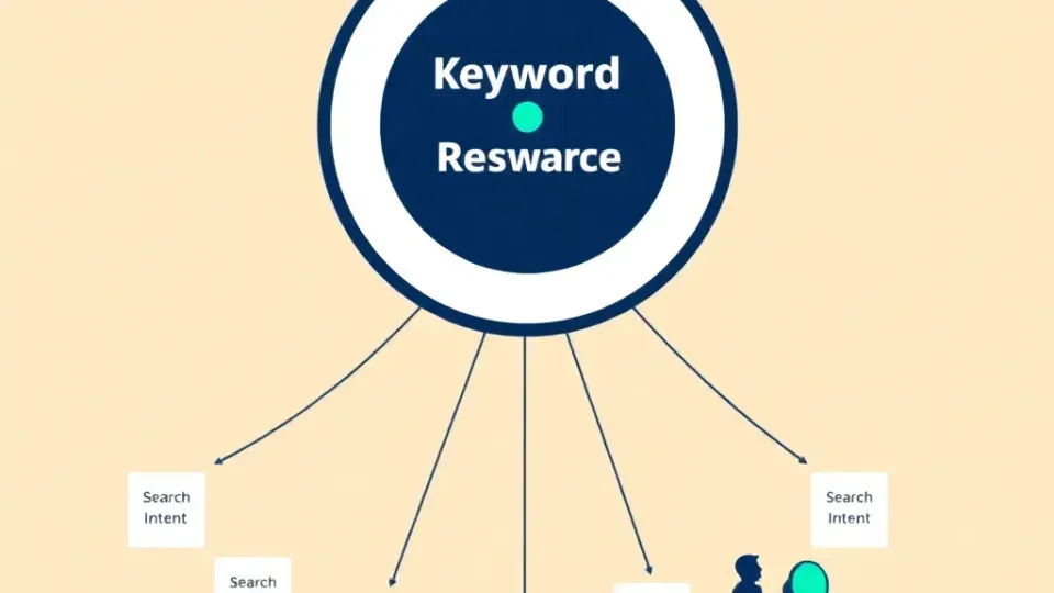 Keyword research process visualization with circular data patterns