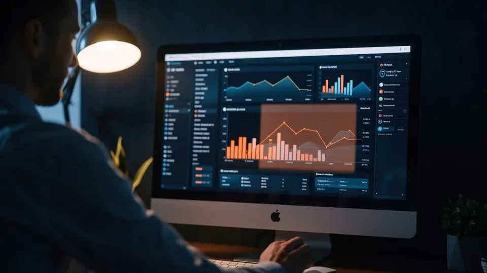 Computer monitor showing analytics dashboard with data metrics
