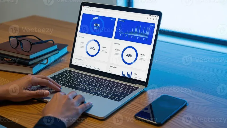 Professional analyzing SEO metrics and performance data on computer dashboard
