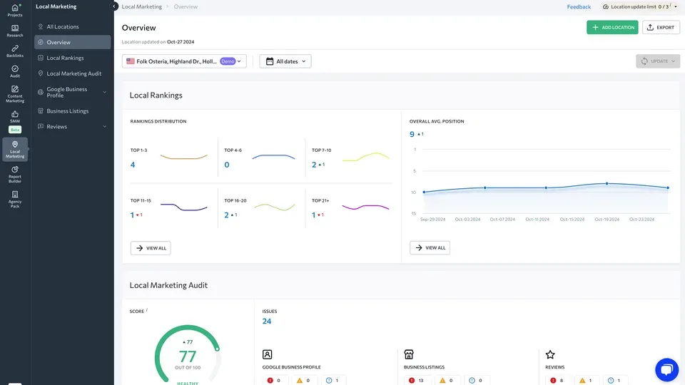 Professional SEO tools platform displaying analytics and performance metrics