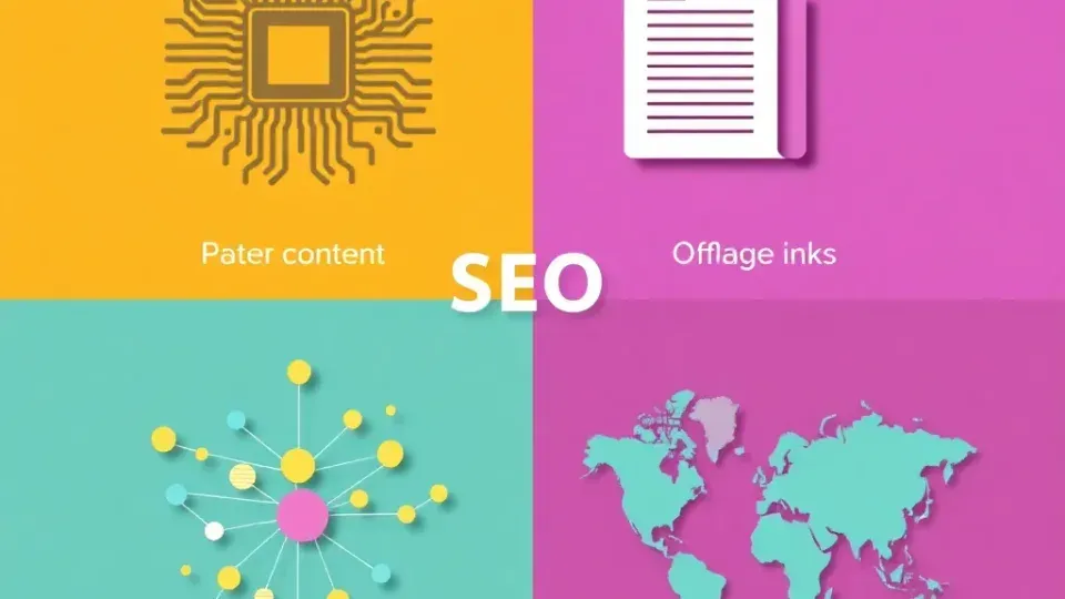 Four quadrants representing technical, on-page, off-page, and local SEO disciplines