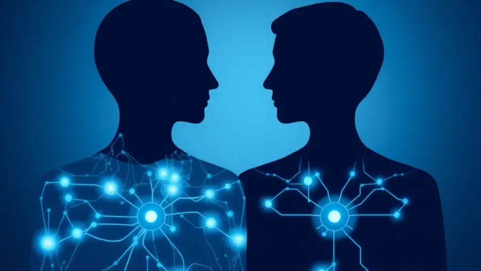 Silhouettes representing human and AI collaboration in SEO work