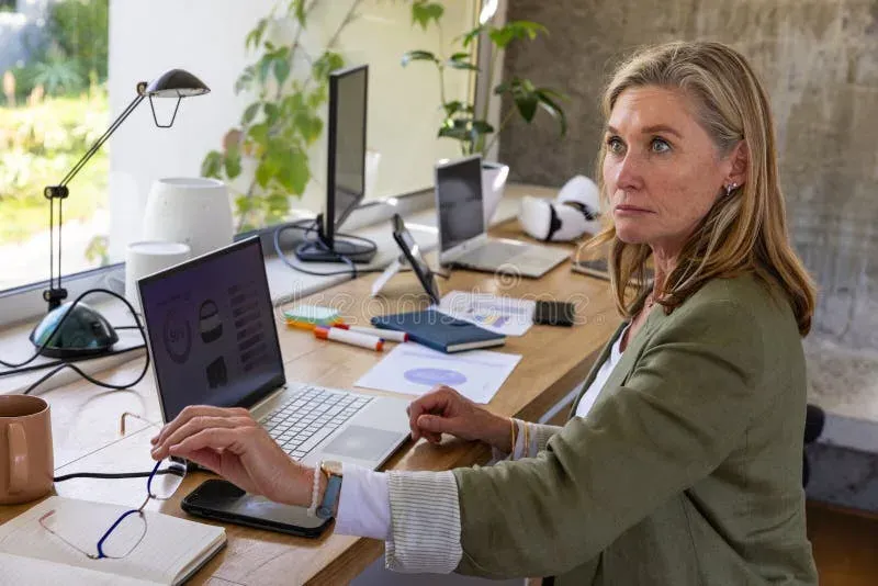 Professional analyzing data and charts on computer monitors at desk