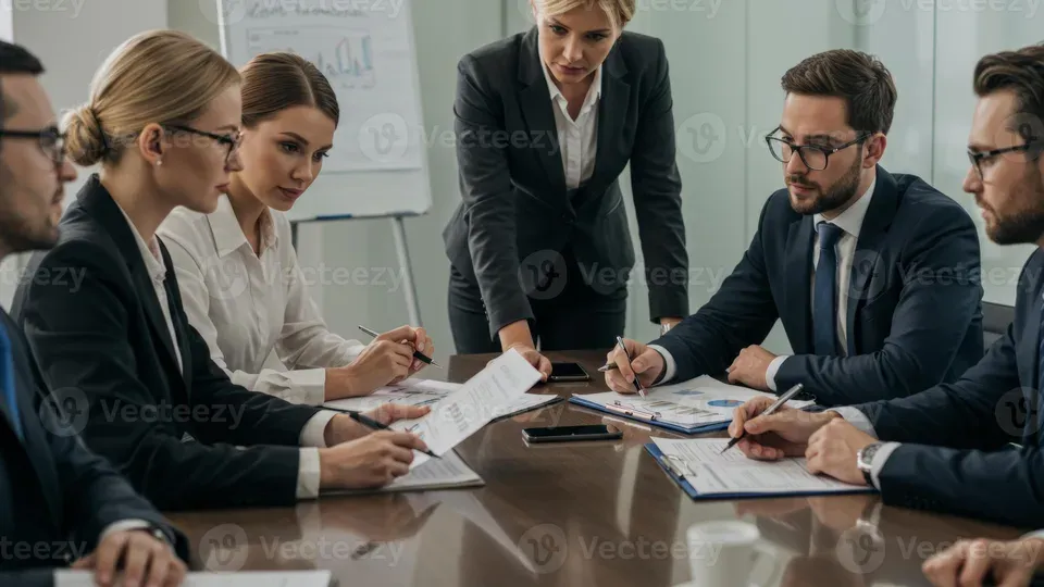 Professionals collaborating and discussing SEO strategy in meeting