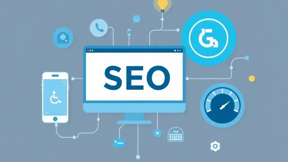 Technical SEO elements including mobile responsiveness, accessibility, and site speed optimization