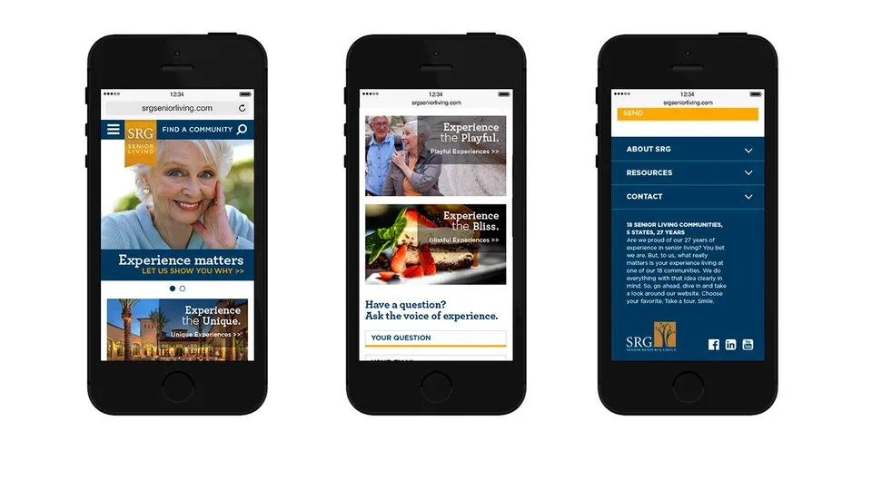 Mobile devices showing responsive senior living website design