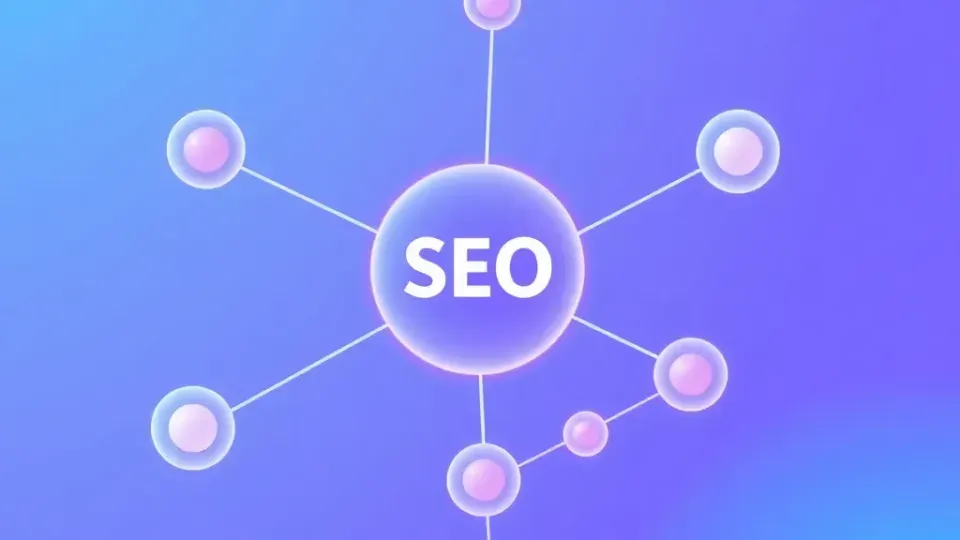 Network diagram showing interconnected nodes representing SEO links and relationships