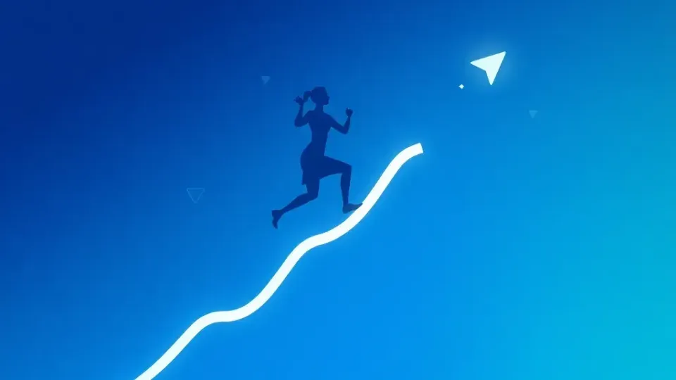 Silhouette of woman ascending upward trajectory representing career and business growth