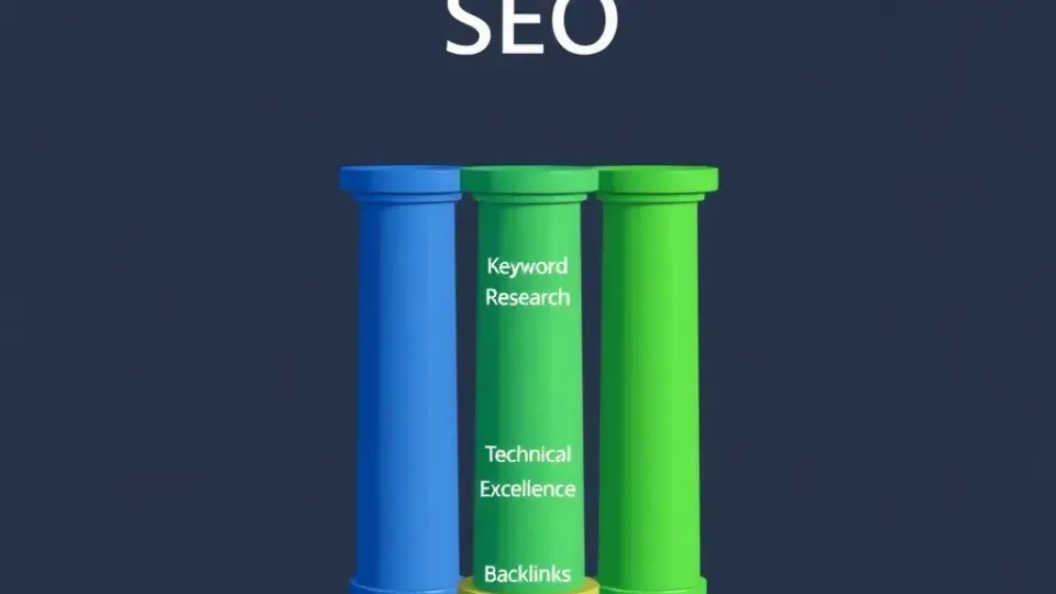 Visual representation of four interconnected SEO pillars supporting website growth
