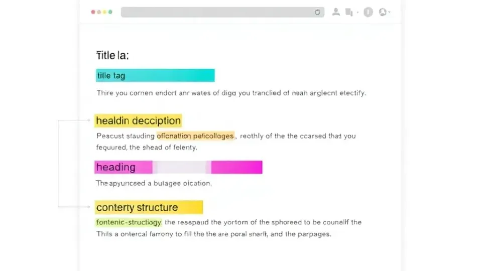 Diagram highlighting key on-page SEO elements within a webpage layout