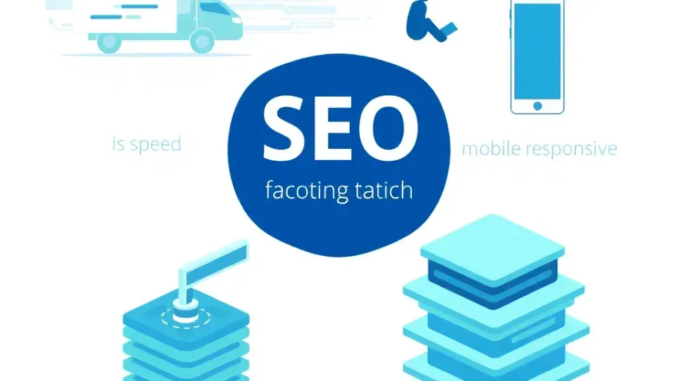 Abstract representation of technical SEO factors including speed, mobile optimization, and crawlability
