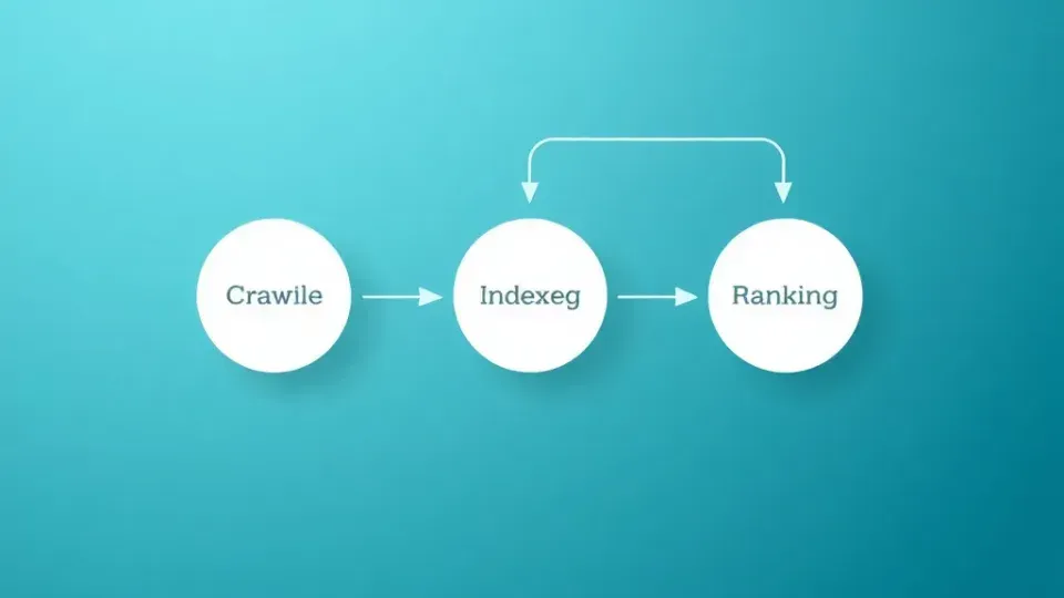 Flowchart showing three stages of search engine process with connected nodes